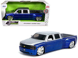 1999 Chevrolet Silverado Dually Pickup Truck Blue Metallic and Silver with Custom KMC Wheels Just Trucks Series 1/24 Diecast M