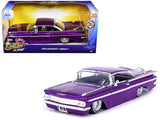 1959 Chevrolet Impala Lowrider Candy Purple with Wire Wheels Street Low Series 1/24 Diecast Model Car by Jada