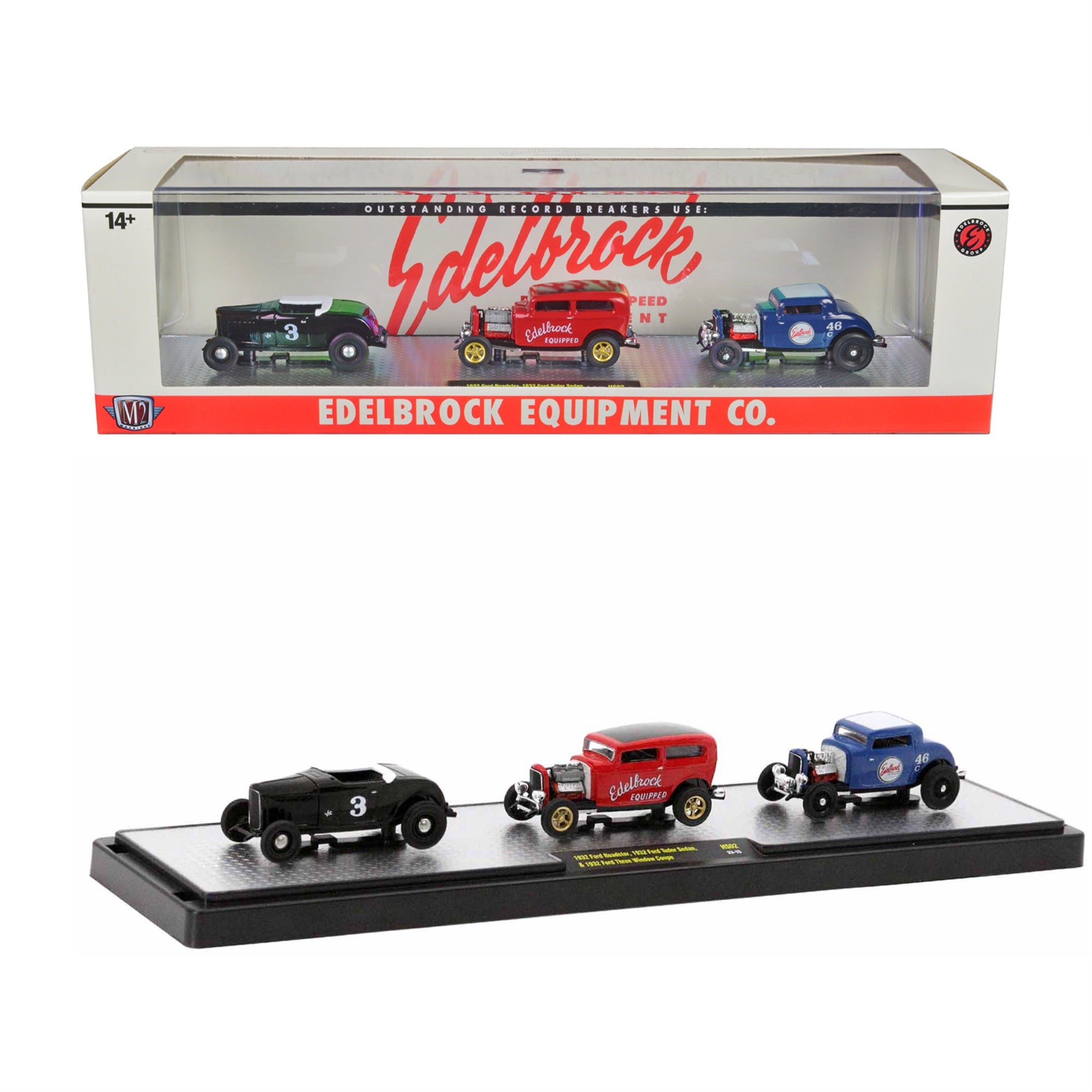 'Edelbrock Equipment Co.'' Set Of 3 Pieces Limited Edition To 2750 Pieces Worldwide 1/64 Diecast Models By M2 Machines