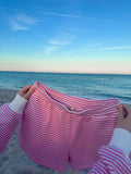Dark Pink and White Big Striped Shorts
