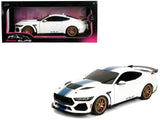 Ford Mustang Shelby Super Snake White Metallic with Blue Stripes and Gold Wheels Pink Slips Series 1/18 Diecast Model Car by J