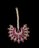 DJET96 Subhana gold plated chandbali earrings tika set -Ruby ( READY TO SHIP )