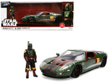 2005 Ford GT Green (Weathered) with Graphics and Boba Fett Figure Star Wars Franchise Hollywood Rides Series 1/24 Diecast Mo