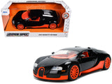 2011 Bugatti Veyron Black with Orange Accents and Orange Interior HyperSpec Series 1/24 Diecast Model Car by Jada