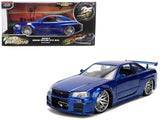 Brians Nissan Skyline GTR (R34) RHD (Right Hand Drive) Blue Color Brush Finish 25 Years of Fast & Furious Anniversary 2 Fast 