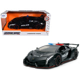 Lamborghini Veneno Police Matt Black HyperSpec Series 1/24 Diecast Model Car by Jada