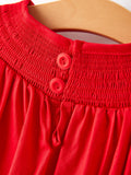 Girls Bow Smocking Embroidered Red Dress