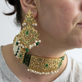 C568 Gold plated jadau choker in emerald pearls ( SHIPS IN 5 WEEKS )