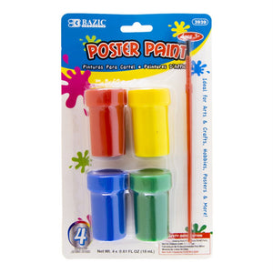 Bazic 0.6 Fl Oz (18 Ml) 4 Color Poster Paint W/ Brush / Box Qty - 24