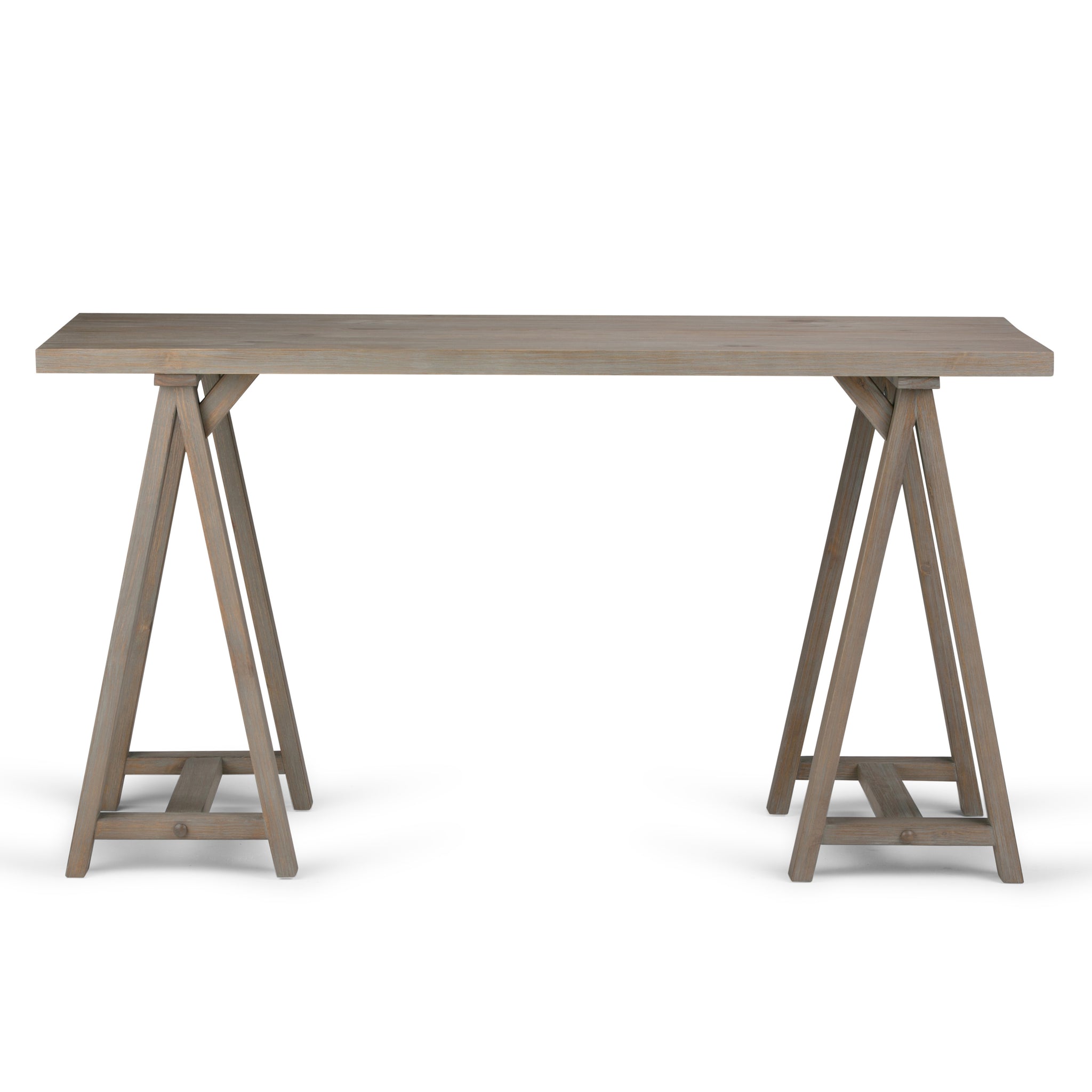 Sawhorse Solid Wood Modern Industrial 56 Inch Wide Writing Desk In Distressed Grey