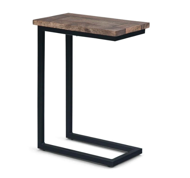 Skyler Solid Mango Wood And Metal 18 Inch Wide Rectangle Industrial C Side Table In Beach Brown, Fully Assembled