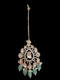 DNS206 Alayna Polki Necklace earrings tika set - light green beads with pearls ( READY TO SHIP )
