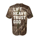 Lift Heavy. Trust God. - Realtree Premium Camo Tee