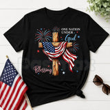 "One Nation Under God" American Flag Cross T-Shirt – Christian Patriotic 4th of July Novelty Faith Graphic Tee