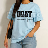 "GOAT" God Over All Things T-Shirt – Christian Streetwear Graphic Tee, Premium 100% Cotton Faith-Based Top, Soft Lived-In Heavyweight Modern Worship Shirt, Made in USA
