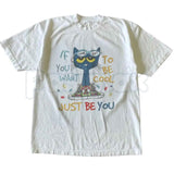 If You Want To Be Cool Just Be Yourself Pete Cat T-Shirt – Groovy Positive Quote Cartoon Graphic Tee, Unisex Cotton Shirt