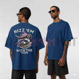 Patriotic Rizz ’Em With The ’Tism T-Shirt - Cool Raccoon Sunglasses & Cowboy Hat Graphic Tee