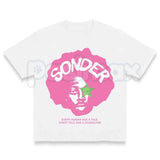 Bold Pink Sonder Lettering Geometric Print Rap Shirt – Modern Streetwear Graphic Tee, Minimalist Aesthetic Urban Unisex Hip Hop Fashion Shirt