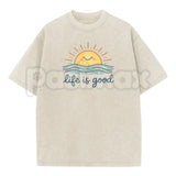 Life is Good Vintage Washed T-Shirt – Retro Crew Neck Graphic Tee, Positive Vibes Lightweight Cotton Top, Sincere Inspirational Streetwear