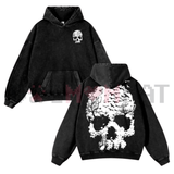 Vintage Washed Skull Print Oversized Fleece Hoodie