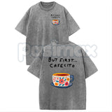 But First Cafecito Thanksgiving T-Shirt – Retro Funny Holiday Coffee Graphic Tee, Vintage Washed Lightweight Cotton Autumn Unisex Top