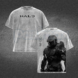 HALO Master Chief 117 T-Shirt – Retro Spartan Back Print Graphic Tee, Premium Acid Wash Oversized Lightweight Cotton Gaming Streetwear Top
