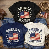 America 250 Years Anniversary T-Shirt – Vintage 1776-2026 USA Flag Graphic Tee, Remastered Heavy Cotton Patriotic Top, Soft Lived-In Semiquincentennial Shirt, Made in USA