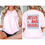 "2 Sides: Jesus & Baseball" Coquette T-Shirt – Cute Christian Athlete Graphic Tee, Premium 100% Cotton Pink Bow Baseball Top, Soft Lived-In Heavyweight Faith & Sports Shirt, Made in USA