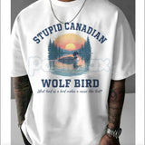 "Stupid Canadian Wolf Bird" Hockey Romance T-Shirt - Funny LGBT Hockey Fan Gift, BookTok Sarcastic Sports Romance Tee, Unisex Pucking Around Inspired Top