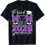 Proud Mom of a 2026 Graduate T-Shirt – Senior 2026 Purple & Gold School Spirit Tee