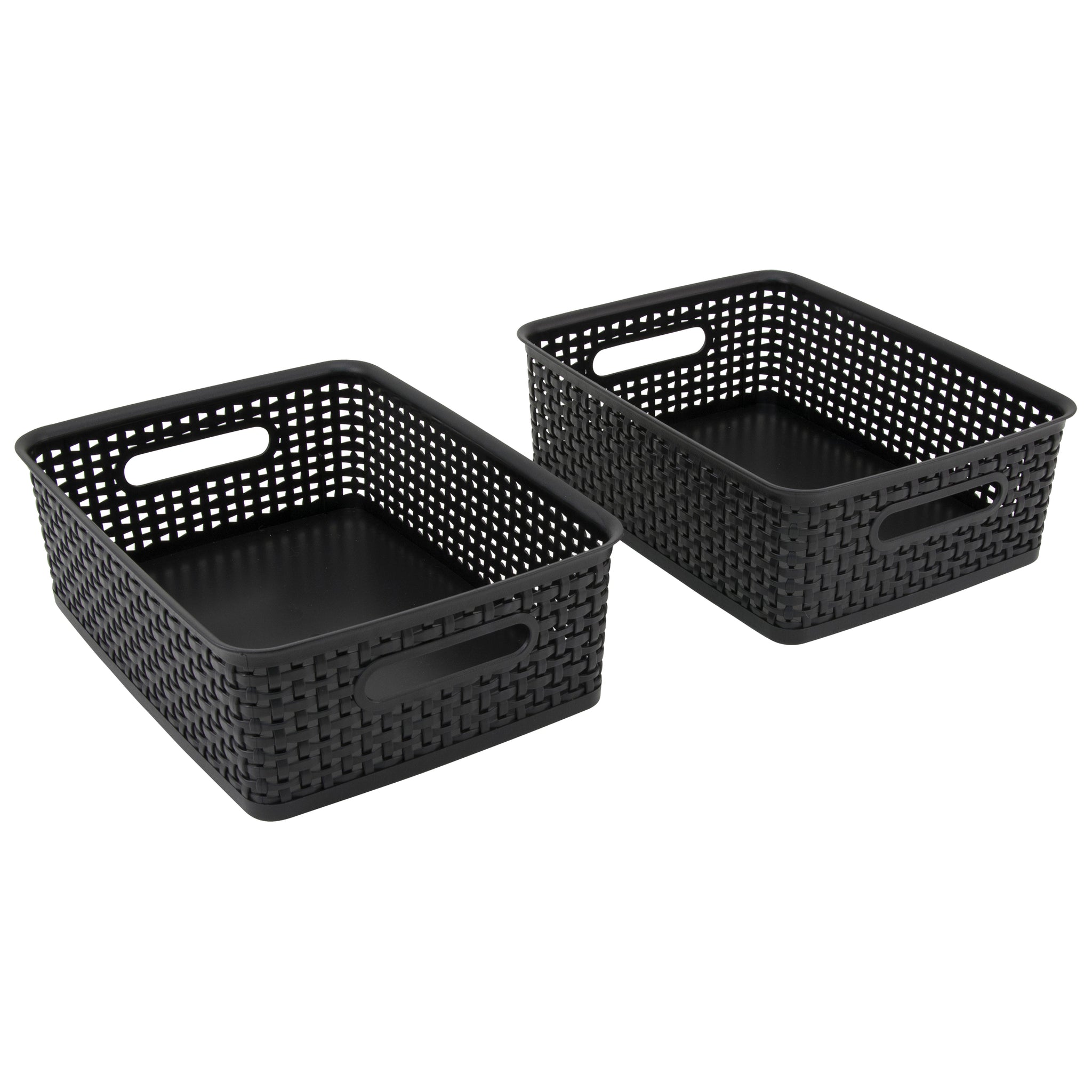 Plastic Weave Bin, Medium, Black (2-Pack)