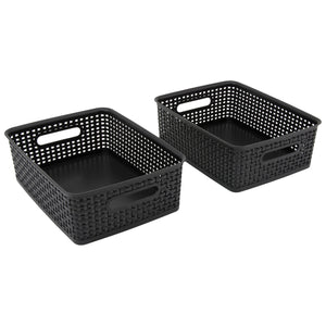 Plastic Weave Bin, Medium, Black (2-Pack)