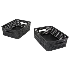 Plastic Weave Bin, Medium, Black (2-Pack)