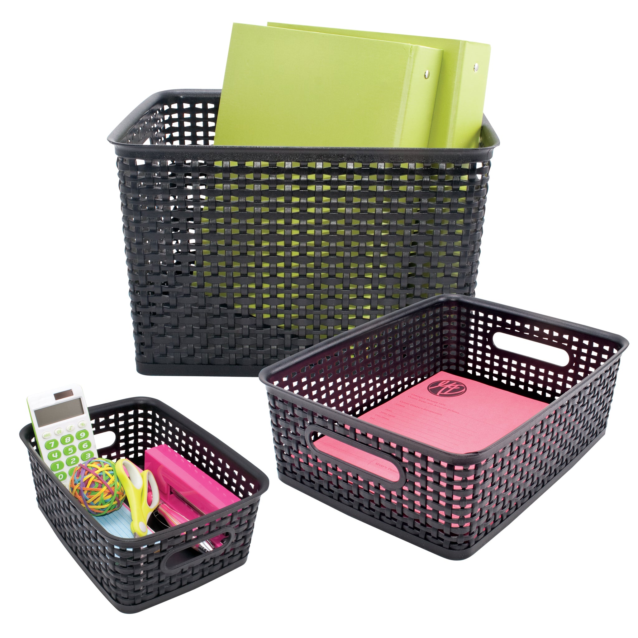 3 Pack Plastic Weave Bin: 1 Ea Small, Medium, Large