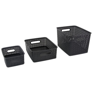 3 Pack Plastic Weave Bin: 1 Ea Small, Medium, Large