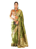 GRECIILOOKS Womens Casual Jacquard Cotton Silk Regular Fit Saree (Green)