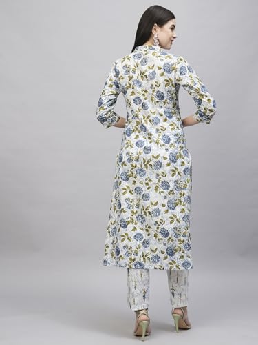 Anni Designer Women'S Cotton Blend Straight Printed Kurta With Pant (Dafiya Green_Xl_Green_X-Large),Green,XL,Cotton Blend,Dafiya_1426,Kurta