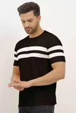 Lookmark Men'S Stylish Lycra Blend Printed Striped Polo Tshirt (New-Mt10-Xxl) Black