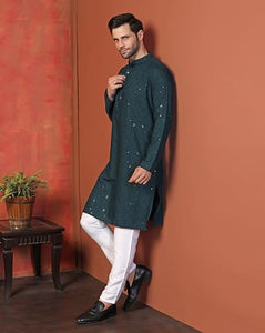 Toplot Kurta For Men || Men'S Ethnic Wear Sequin Embroidered Cotton Blend Kurta Set || Men'S Kurta (Men-Seq-Kurta-Set-5209-Rama-M),Rama,,B0DKF44SBW