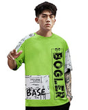 Eyebogler Men'S Trendy Round Neck Half Sleeves Loose Fit Typography Printed T-Shirt,Lime Green WhiteApparel,L