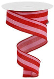 Craig Bachman Vertical Striped Linen & Polyester Ribbon - 1.5 Wired Edge, Pink & Red, 10 Yards (30 Feet), Valentine's Day & Wedd