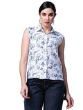 Oomph! Summer Shirts For Women Floral Printed White Blue,Arctic BlueApparel,M