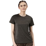 Enamor Dry Fit Antimicrobial Crew Neck Workout Tee For Women With Reflective Graphic(A309_Olive Melange - Active Reflective_M)