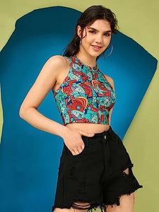 Toplot Women'S Geometric Slim Fit Tops (T-Crop-Top-5018- Multicolored Xl),Multicolour,,B0B4JDRTG7