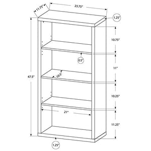Monarch Specialties Bookcase - Sturdy Etagere With 3 Adjustable Book Shelves - 48  H (Brown)