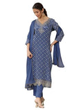 Libas Women'S Silk Blend Kurta Sets (99449_Blue_M)