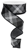 Plaid Canvas Wired Edge Ribbon, 10 Yards (Grey, Black, White, 1.5 Inches)