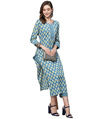 Gosriki Women'S Cotton Blend Straight Printed Kurta With Pant (Vanshi Blue-Gs_Xxl_Blue_Xx-Large),Blue,2,B0C5JQXKXK