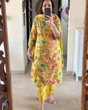 Anni Designer Women'S Rayon Blend Printed Straight Kurta With Pant & Dupatta (Pubani Mustard_S_Mustard_Small),Mustard,S,Rayon Blend,Regular,