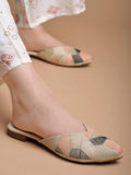 Women'S Ethnic Slip-On Mules Embroidered Flat Shoes With Low Heel Stylish & Comfortable Casual Footwear Green Eu37,Green,4,B0DK7BSG9V